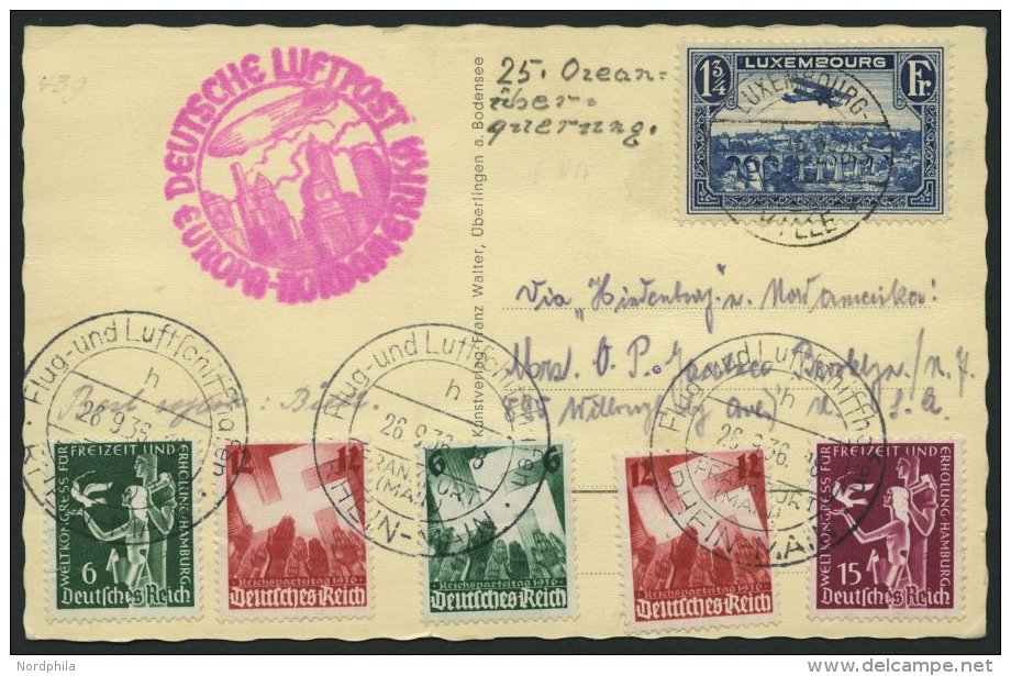 ZULEITUNGSPOST 439 BRIEF, Luxemburg: 1936, 9. Nordamerikafahrt, Prachtkarte - Zeppelin