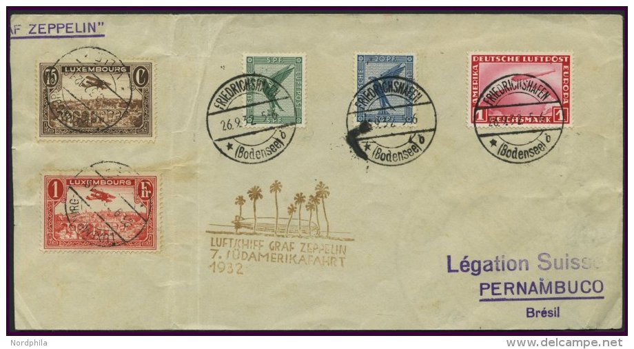 ZULEITUNGSPOST 183 BRIEF, Luxemburg: 1932, 7. Südamerikafahrt, Ein Wert Fleckiger Stempel, Brief Feinst - Zeppelins