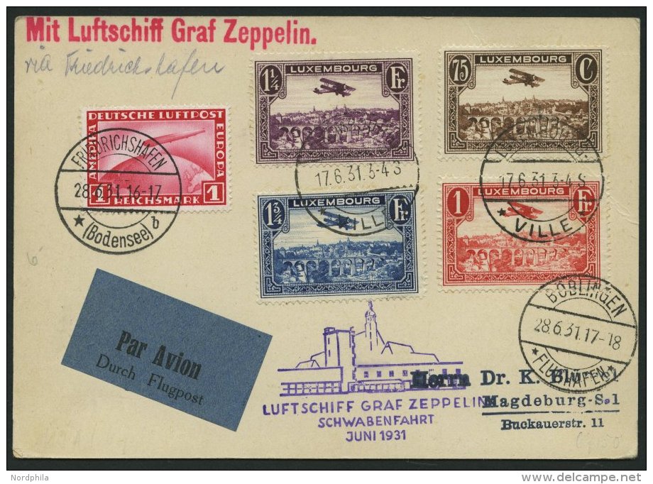 ZULEITUNGSPOST 112 BRIEF, Luxemburg: 1931, Fahrt Nach Böblingen, Prachtkarte - Zeppelins