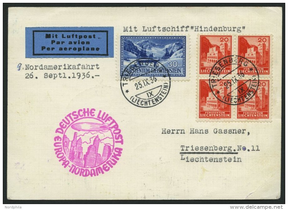 ZULEITUNGSPOST 439 BRIEF, Liechtenstein: 1936, 9. Nordamerikafahrt, Karte Feinst - Zeppelins