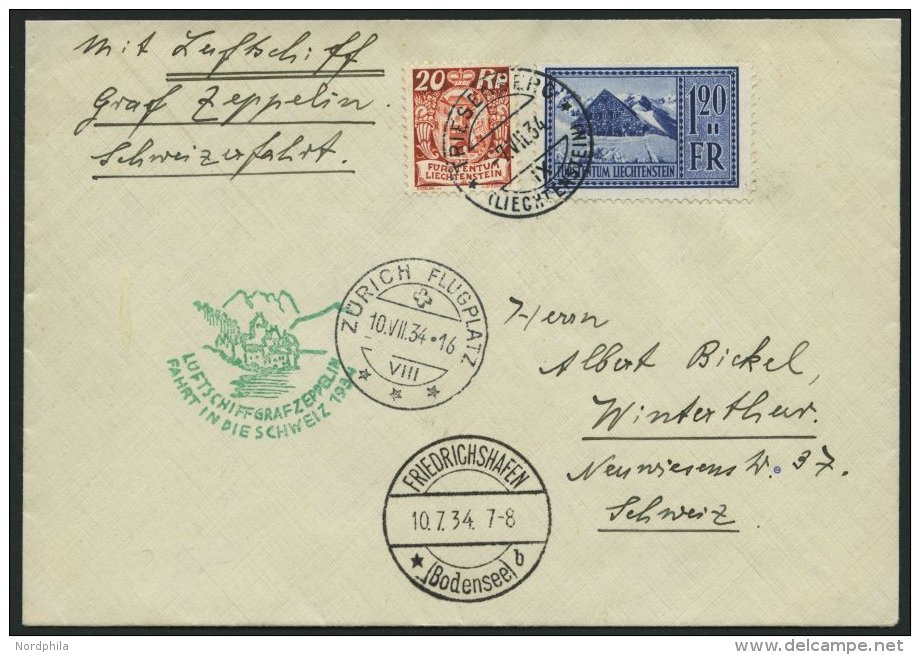 ZULEITUNGSPOST 259 BRIEF, Liechtenstein: 1934, Schweizfahrt, Prachtbrief - Zeppelins