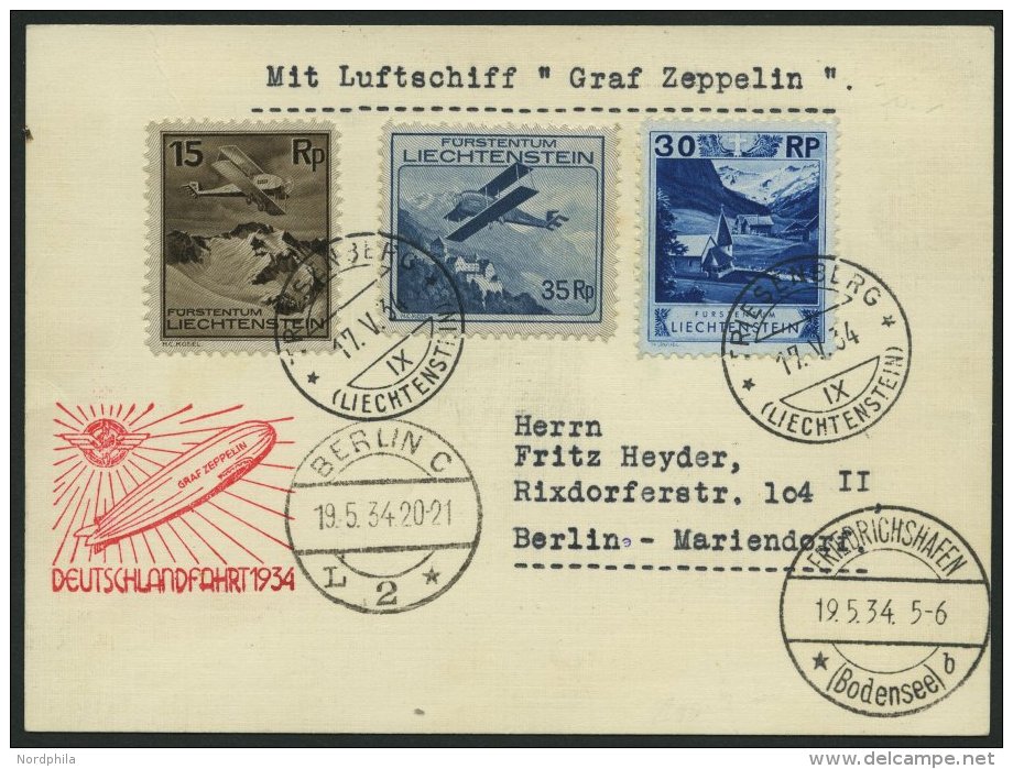 ZULEITUNGSPOST 246Aa BRIEF, Liechtenstein: 1934, Deutschlandfahrt, Bis Berlin, Prachtkarte - Zeppelins