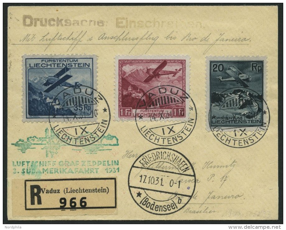 ZULEITUNGSPOST 133B BRIEF, Liechtenstein: 1931, 3. Südamerikafahrt, Post Nach Rio De Janeiro, Mit Rotem Rückfa - Zeppelins