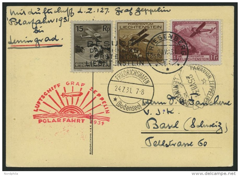 ZULEITUNGSPOST 119E BRIEF, Liechtenstein: 1931, Polarfahrt, Abgabe Leningrad, Prachtkarte - Zeppelins