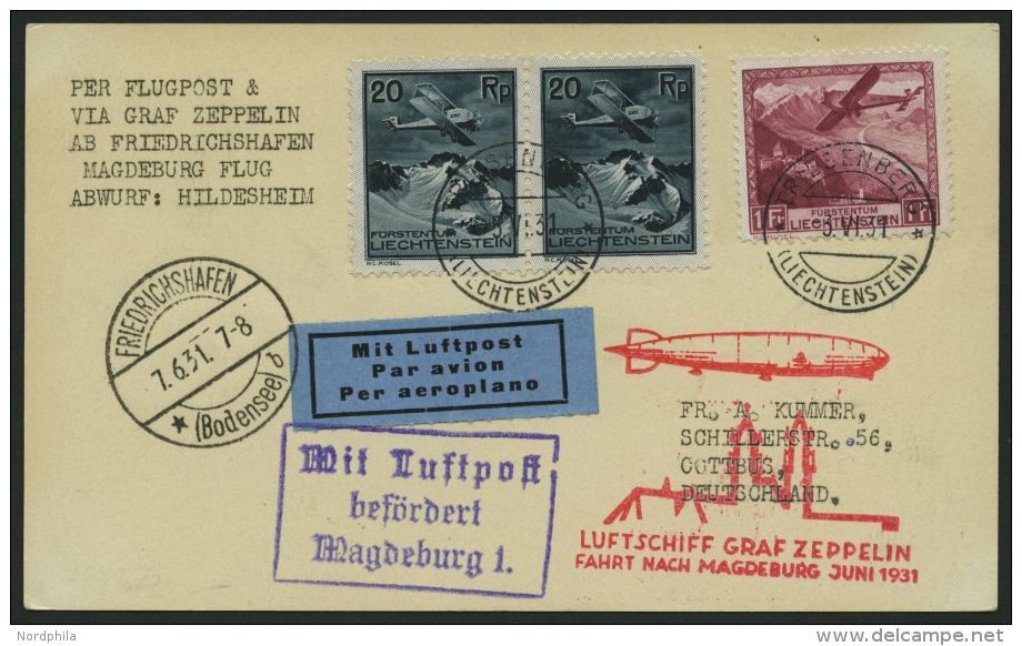 ZULEITUNGSPOST 109 BRIEF, Liechtenstein: 1931, Fahrt Nach Magdeburg, Prachtkarte - Zeppelins