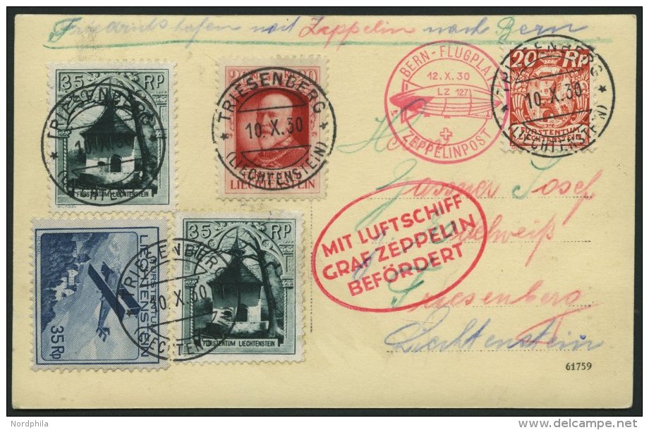 ZULEITUNGSPOST 93 BRIEF, Liechtenstein: 1930, Schweizfahrt, Abgabe Bern, Prachtkarte - Zeppelin