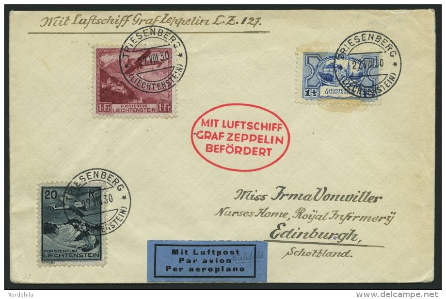 ZULEITUNGSPOST 81 BRIEF, Liechtenstein: 1930, Fahrt Nach Bielefeld, Mi.Nr. 71 Fleckig Sonst Prachtbrief - Zeppelin
