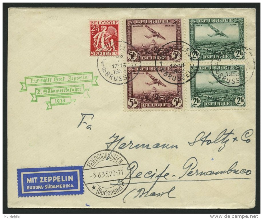 ZULEITUNGSPOST 214 BRIEF, Belgien: 1933, 2. Südamerikafahrt, Prachtbrief - Zeppelins