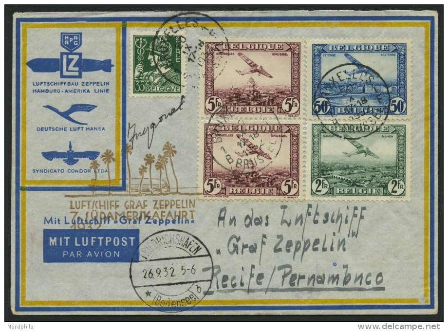 ZULEITUNGSPOST 183 BRIEF, Belgien: 1932, 7. Südamerikafahrt, Prachtbrief - Zeppelins