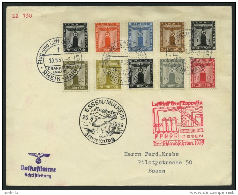 ZEPPELINPOST 463 BRIEF, 1939, Fahrt Nach Essen, Absenderstempel Volksstimme Schriftleitung, Prachtbrief Mit Portogerecht - Zeppelins
