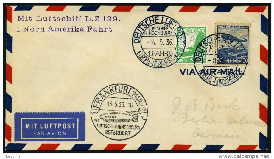 ZEPPELINPOST 407B BRIEF, 1936, 1. Nordamerikafahrt, Bordpost Rückfahrt, Ankunftsstempel Type I, Prachtbrief - Zeppelins