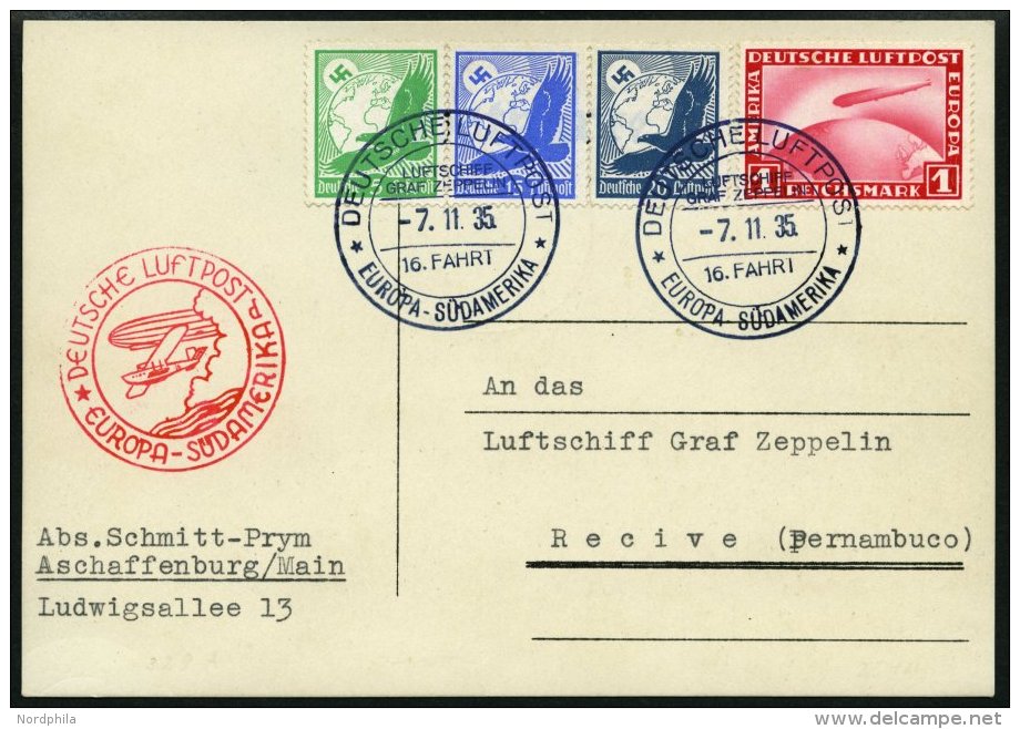 ZEPPELINPOST 329Ab BRIEF, 1935, 16. Südamerikafahrt, Bordpost Mit Stempel D, Prachtkarte - Zeppelins