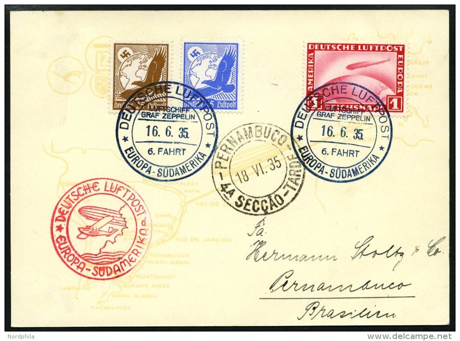 ZEPPELINPOST 305Ab BRIEF, 1935, 6. Südamerikafahrt, Bordpost Mit Stempel D, Prachtkarte - Zeppelin