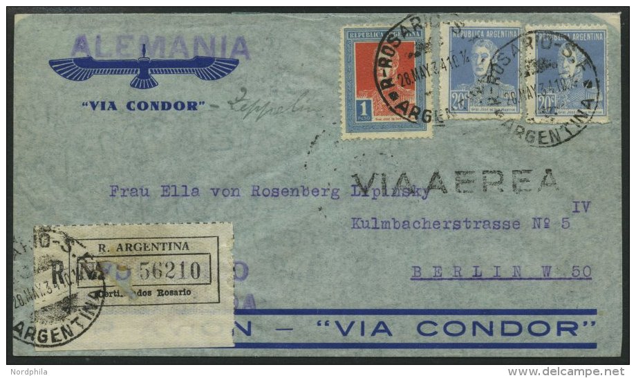 ZEPPELINPOST 248I BRIEF, 1934, 1. Südamerikafahrt, Argentinien-Europa, Einschreibbrief, Pracht - Zeppelin