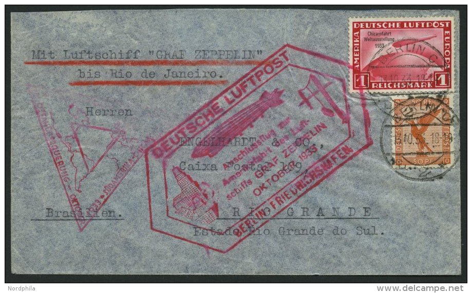 ZEPPELINPOST 238E BRIEF, 1933, Chicagofahrt, Anschlussflug Ab Berlin, Frankiert Mit 1 RM Chicagofahrt, Bedarfsbrief, Pra - Zeppelins