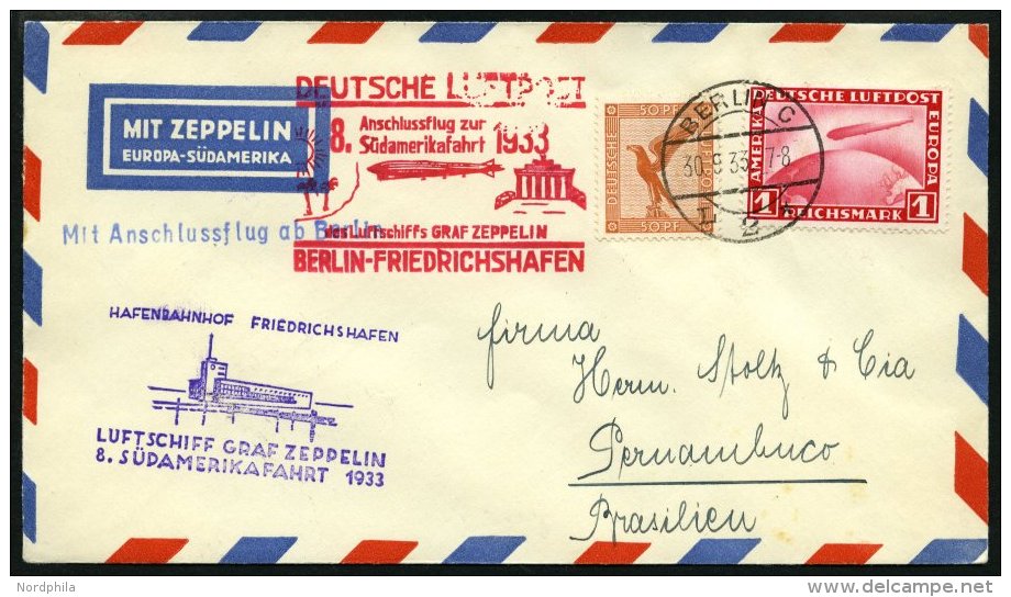 ZEPPELINPOST 235Ab BRIEF, 1933, 8. Südamerikafahrt, Bordpost Hinfahrt, Prachtbrief - Zeppelin