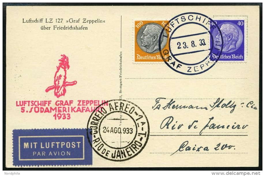 ZEPPELINPOST 226Ab BRIEF, 1933, 5. Südamerikafahrt, Bordpost Hinfahrt, Prachtkarte - Zeppelins