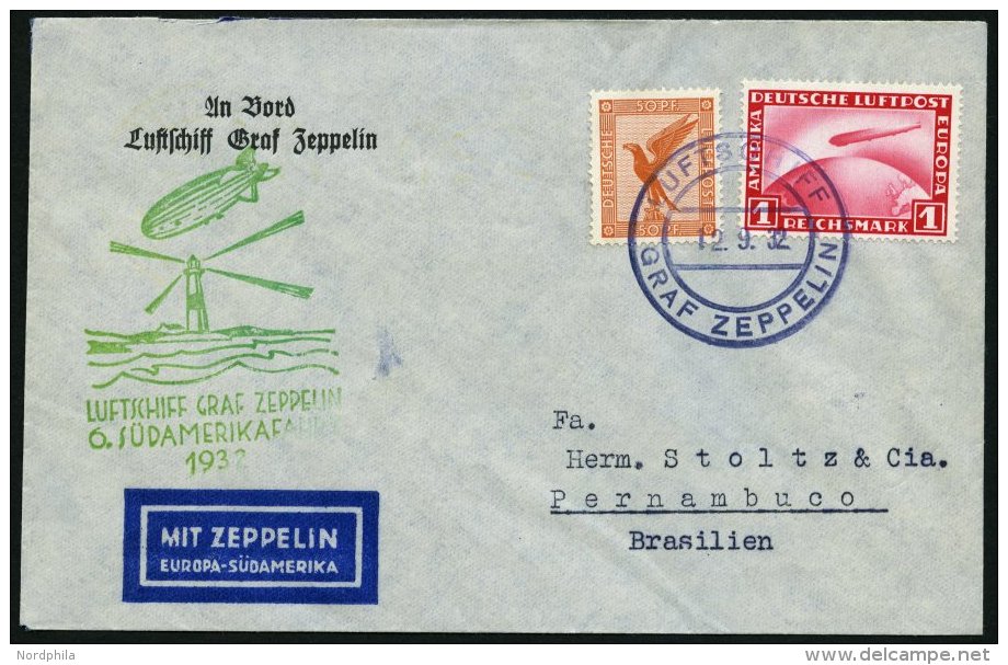 ZEPPELINPOST 177Ab BRIEF, 1932, 6. Südamerikafahrt, Bordpost, Prachtbrief - Zeppelins