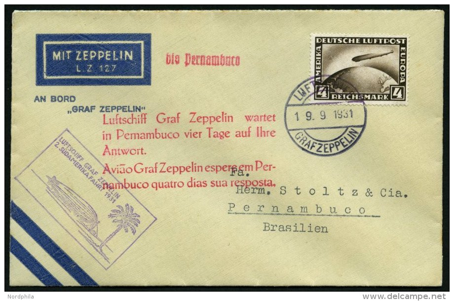 ZEPPELINPOST 129Bb BRIEF, 1931, 2. Südamerikafahrt, Bordpost Bis Brasilien, Prachtbrief - Zeppelin