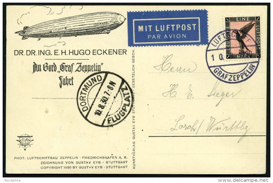 ZEPPELINPOST 77B BRIEF, 1930, Landungsfahrt Nach Dortmund, Bordpost, Prachtkarte - Zeppelins
