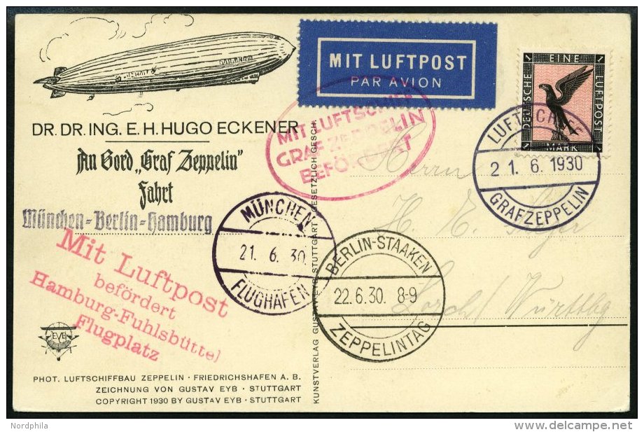 ZEPPELINPOST 68Bb BRIEF, 1930, Deutschlandfahrt, München-Kopenhagen-Berlin, Bordpost, Prachtkarte - Zeppelins