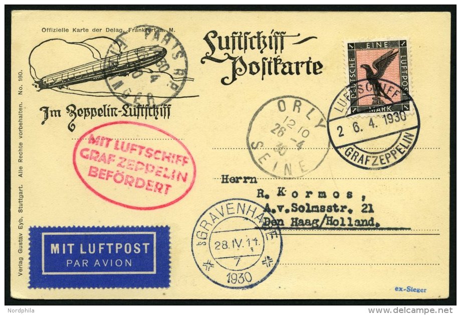 ZEPPELINPOST 55C BRIEF, 1930, Englandfahrt, Bordpost, Abgabe Fr`hafen, Prachtkarte - Zeppelins