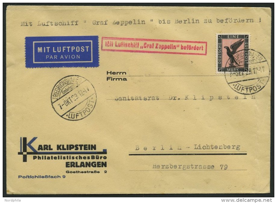 ZEPPELINPOST 43AII BRIEF, 1929, Schlesienfahrt, Abwurf Breslau, Auflieferung Fr`hafen, Mit Tagesstempel-Irrtum 7.Sept. 1 - Zeppelins