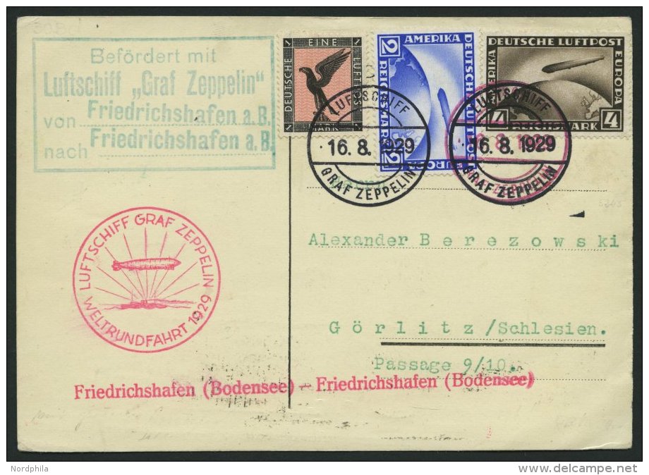 ZEPPELINPOST 30Bd BRIEF, 1929, Weltrundfahrt, Bordpost, Friedrichshafen - Friedrichshafen, Mit Grünem Leitstempel, - Zeppelins