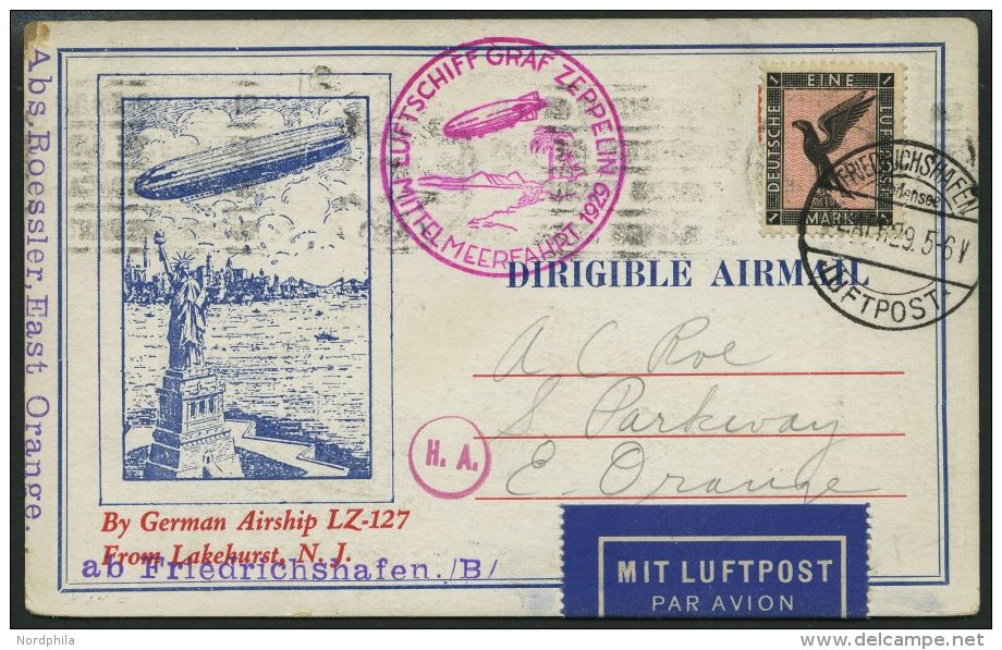 ZEPPELINPOST 24A BRIEF, 1929, Mittelmeerfahrt, Poststempel Fr`hafen, Karte Feinst - Zeppelins