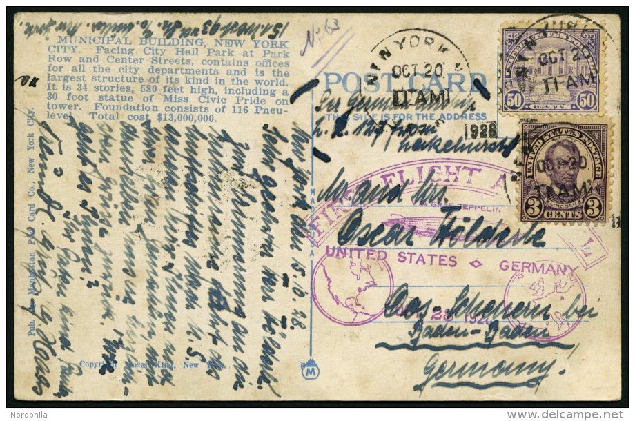 ZEPPELINPOST 22B BRIEF, 1928, Amerikafahrt, US-Post Zur Rückfahrt Mit Poststempel, Prachtkarte - Zeppelins