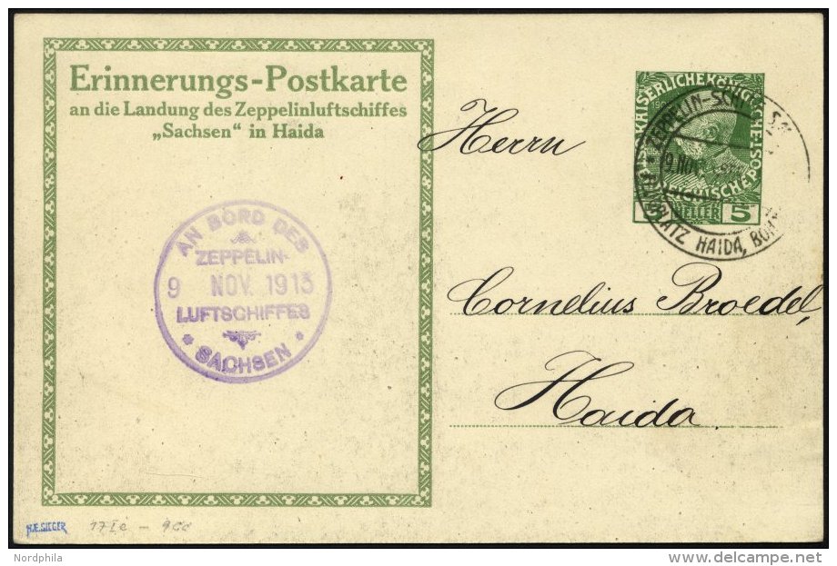 ZEPPELINPOST 9Cc BRIEF, 1913, Luftschiff Sachsen, Erinnerungs-Postkarte An Die Haida-Fahrt Mit 5 H. Kaiser Franz Joseph - Zeppelins
