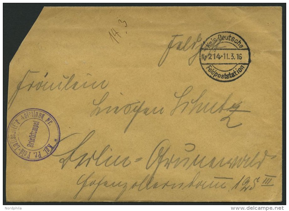 ZEPPELINPOST - MILITÄRLUFTSCHIFFAHRT 1914, KGL. PR. FELD-LUFTSCHIFFER-ABTEILUNG, Violetter Briefstempel Auf Feldpos - Zeppelins