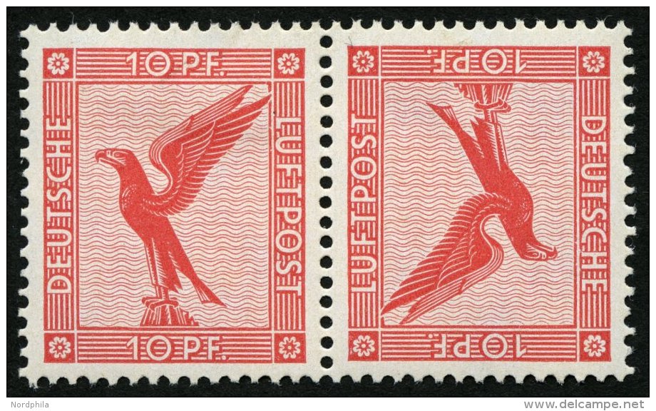 ZUSAMMENDRUCKE K 7 *, 1931, Adler Kehrdruck 10 + 10, Falzrest, Pracht, Mi. 210.- - Se-Tenant