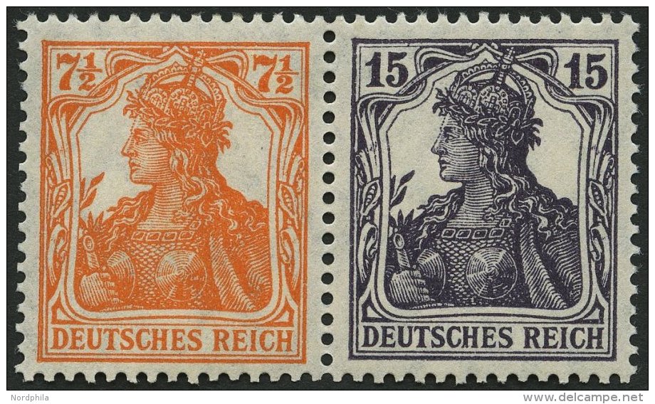 ZUSAMMENDRUCKE W 11ba *, 1917, Germania 71/2 + 15, Falzreste, Pracht, Mi. 230.- - Se-Tenant