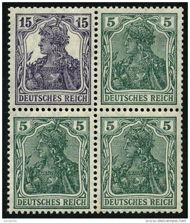 ZUSAMMENDRUCKE W 9aa *, 1917, Germania 15 + 5 Im Viererblock, Falzrest, Pracht - Se-Tenant