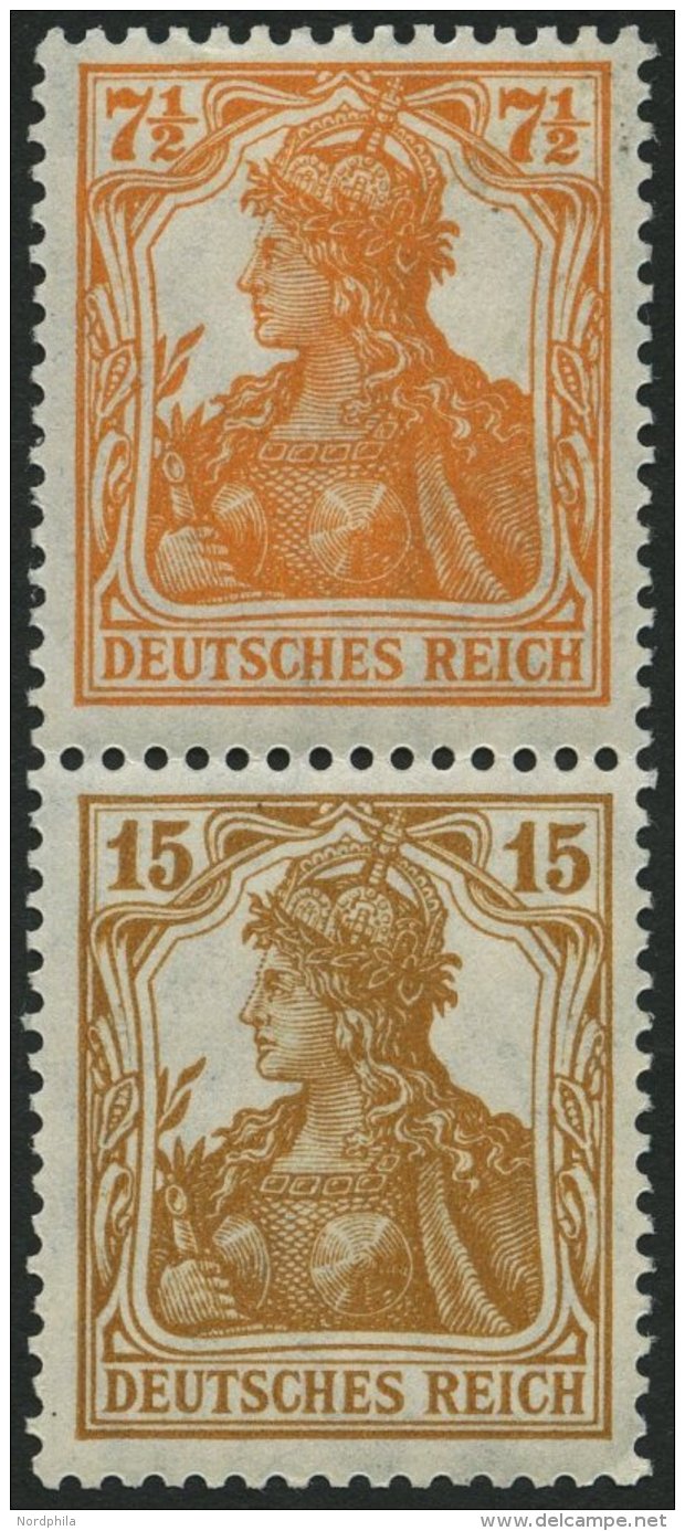 ZUSAMMENDRUCKE S 7aa *, 1916, Germania 71/2 + 15, Falzrest, Pracht, Kurzbefund Fleiner, Mi. 300.- - Se-Tenant