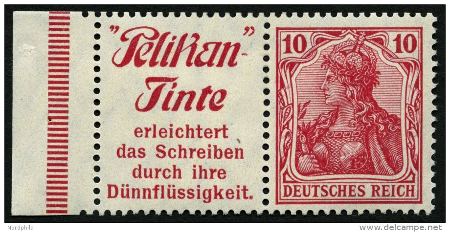 ZUSAMMENDRUCKE W 3.27 *, 1911, Pelikan-Tinte + 10 Pf., Mit Rand, Fast Postfrisch, Pracht - Se-Tenant