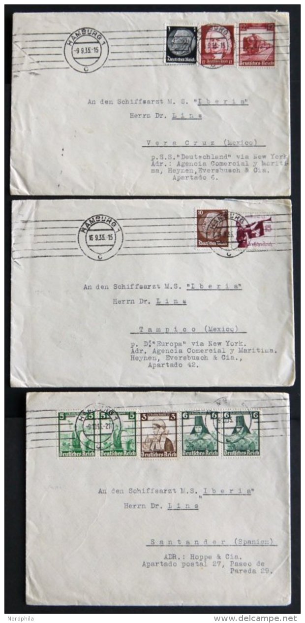 LOTS 1935, 3 Verschiedene Briefe An Den Schiffsarzt Der M.S. Iberia Nach Mexico Und Spanien, Feinst - Other & Unclassified