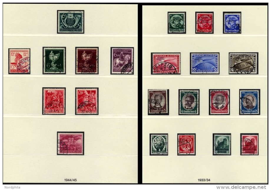 SAMMLUNGEN 479-910 O, Sauber Gestempelte Sammlung Dt. Reich Von 1933-45 Im Leuchtturm Falzlosalbum, Bis Auf Bl. 2 Und 3 - Oblitérés