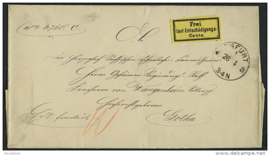 DIENSTMARKEN D I BRIEF, 1876, Frei Laut Entschädigungs-Conto Auf Prachtbriefhülle Aus Erfurt - Service