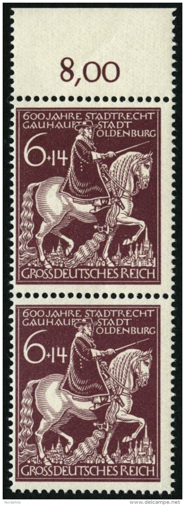 Dt. Reich 907IV **, 1945, 6 Pf. Oldenburg Mit Abart Gebrochenes Schwert, Im Senkrechten Paar Mit Normaler Marke, Pracht, - Oblitérés