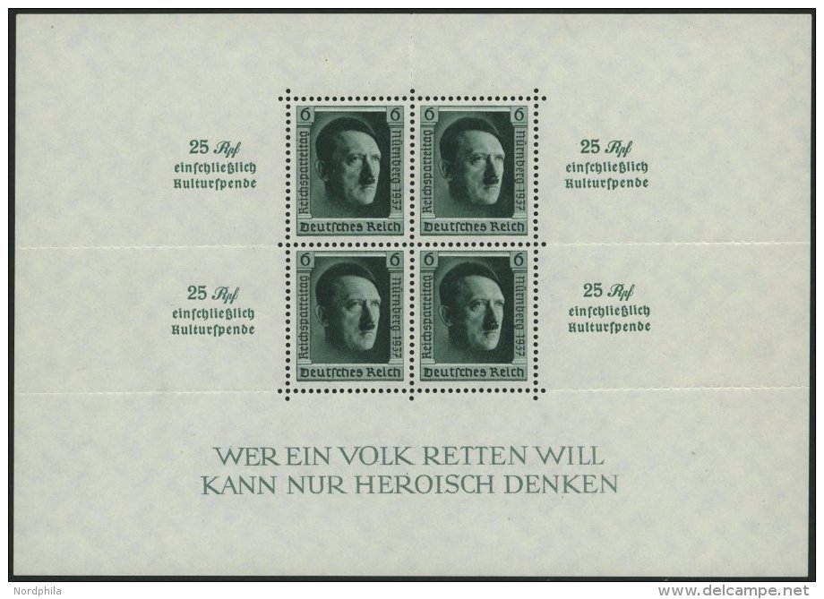 Dt. Reich Bl. 11 *, 1937, Block Reichsparteitag, Marken Postfrisch, Pracht, Mi. 90.- - Oblitérés