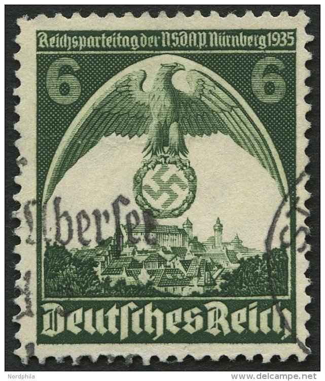 Dt. Reich 586Y O, 1935, 6 Pf. Nürnberger Parteitag, Wz. Schenkel Nach Rechts, Feinst (waagerechte Bugspur), Gepr. B - Oblitérés