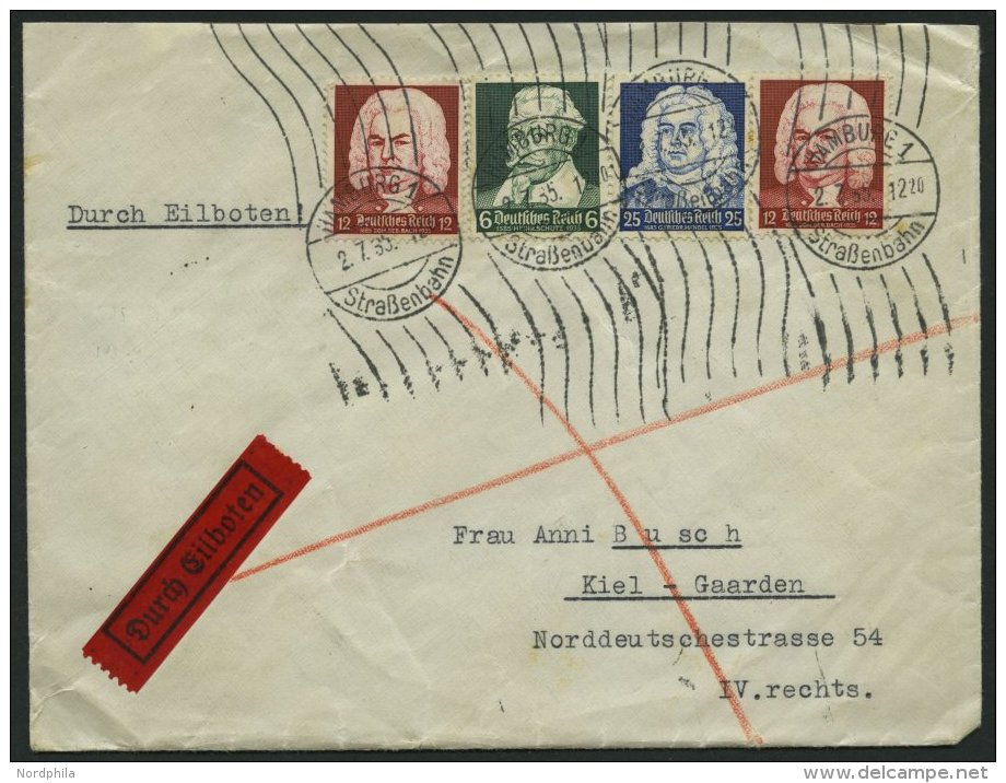 Dt. Reich 573-75 BRIEF, 1935, Komponisten Mit Stempeln HAMBURG 1 STRASSENBAHN Auf Eilbrief Nach Kiel, Feinst - Oblitérés