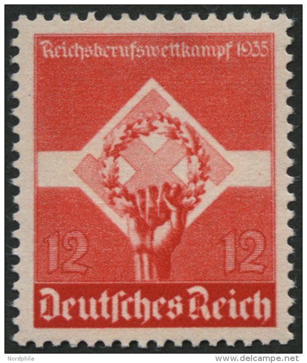 Dt. Reich 572y **, 1935, 12 Pf. Reichsberufswettkampf, Waagerechte Gummiriffelung, Pracht, Mi. 160.- - Oblitérés