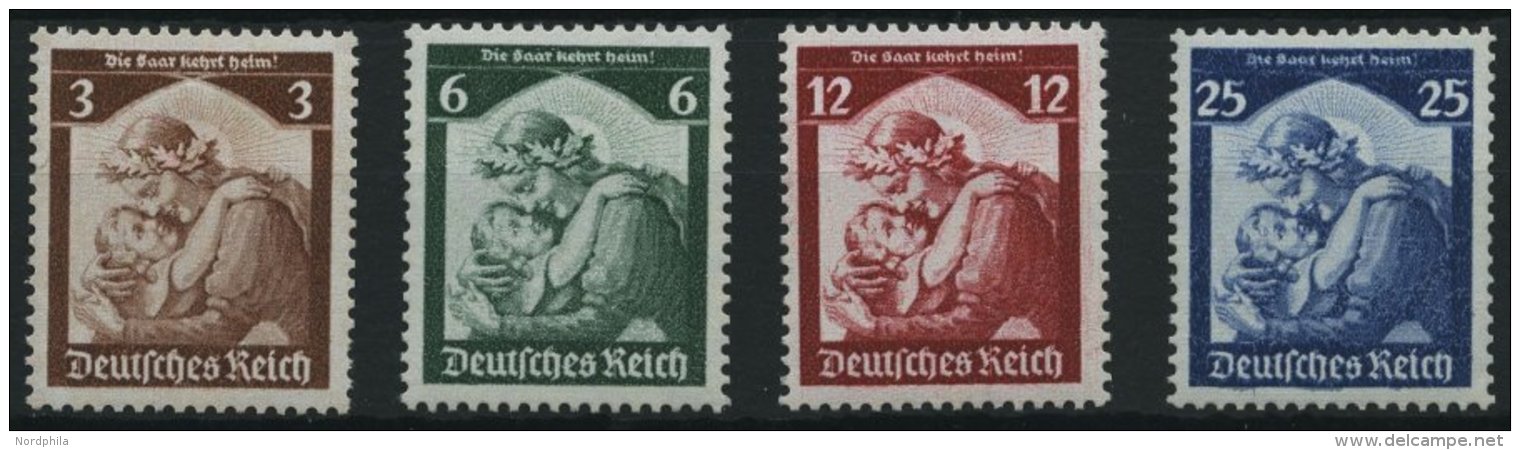 Dt. Reich 565-68 **, 1935, Saarabstimmung, 3 Pf. Kleiner Zahnfehler Sonst Prachtsatz, Gepr. Peschl, Mi. 120.- - Oblitérés