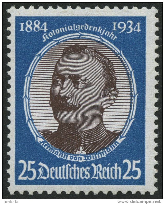 Dt. Reich 543 **, 1934, 25 Pf. Wissmann, Normale Zähnung, Pracht, Mi. 120.- - Usati