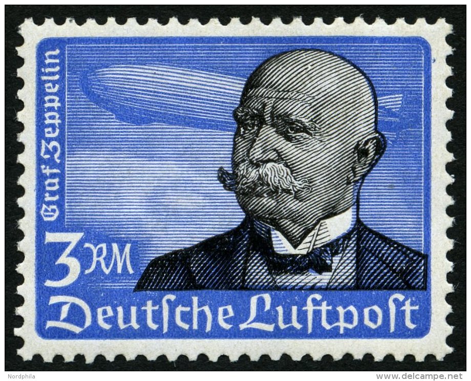 Dt. Reich 539x **, 1934, 3 RM Graf Zeppelin, Senkrechte Gummiriffelung, Pracht, Mi. 200.- - Oblitérés