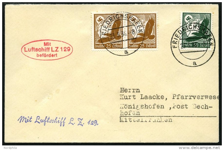 Dt. Reich 533y Paar,535 BRIEF, 1936, 25 Pf Flugpost, Waagerechte Gummiriffelung, Im Paar Und 50 Pf. Flugpost Auf Zeppeli - Oblitérés