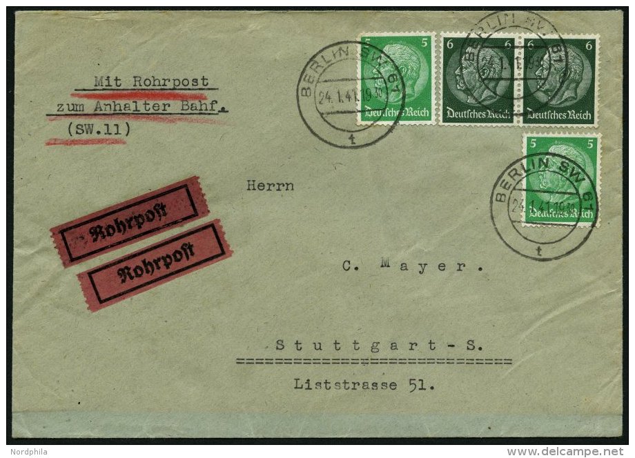 Dt. Reich 515/6 BRIEF, 1941, 4 Und 6 Pf. Hindenburg, Je 2x Auf Rohrpostbrief Von BERLIN SW 61 Nach Stuttgart, Feinst - Oblitérés